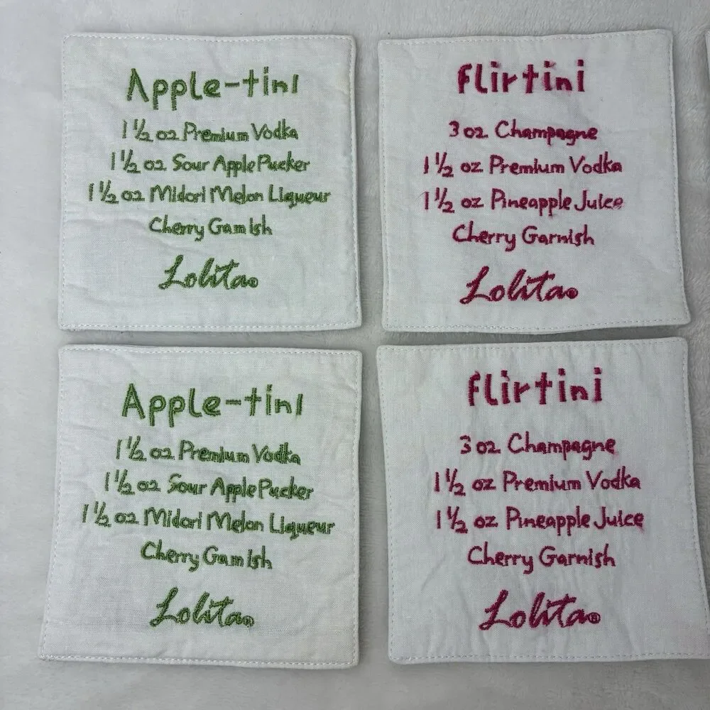 Lolita Vintage Cocktail Napkins- Colorful Fabric Coasters Martini Shopaholic Fun